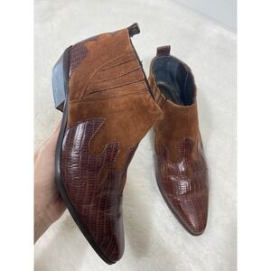 Vintage Glacee Western Ankle Boots Lizard‎ Print Suede Leather Brown Size 8